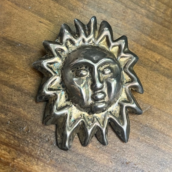 Vintage Celestial Sun Pin Large 925 Sterling Silver Brooch - Picture 1 of 9